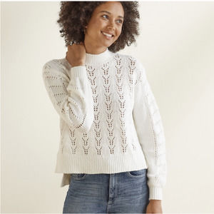 Upwest Womens Wool Blend Mock Neck Open Knit Sweater High Low Hem Cream Size XS